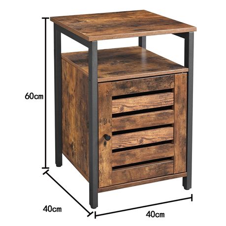 Side End Table - Industrial Style Rustic Brown and Black Bedside Table with Open Shelf