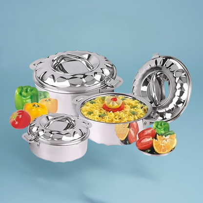 Hot Pot Casserole Set - Set Of 3 Stainless Steel Flora Double Walled Insulated Hot Pot Casserole