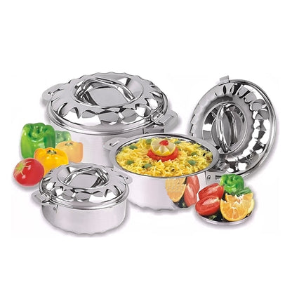 Hot Pot Casserole Set - Set Of 3 Stainless Steel Flora Double Walled Insulated Hot Pot Casserole