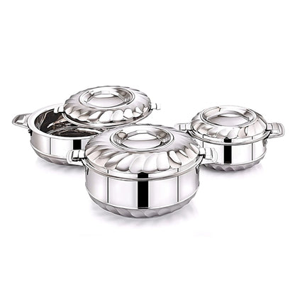 Hot Pot Casserole Set - Set Of 3 Stainless Steel Flora Double Walled Insulated Hot Pot Casserole