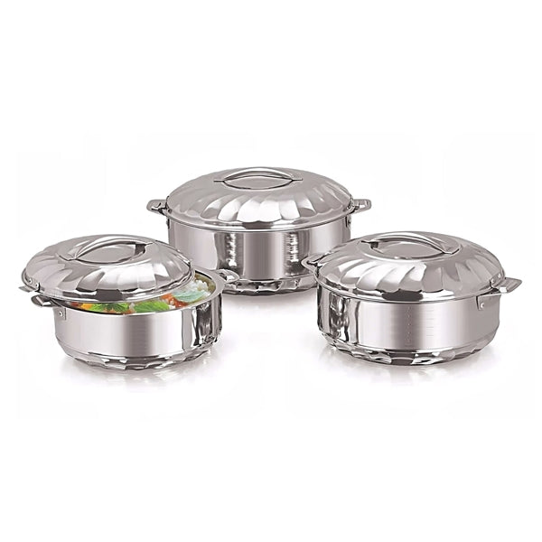 Hot Pot Casserole Set - Set Of 3 Stainless Steel Flora Double Walled Insulated Hot Pot Casserole