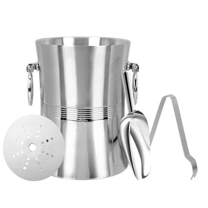 Ice Bucket Set - Insulated Stainless Steel Ice Bucket with Ice Tong, Scoop and Strainer