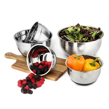 Kitchen Mixing Bowls with Lids - Stainless Steel Black Nesting Bowl with Plastic Lid and Silicone Base (13 Pcs)