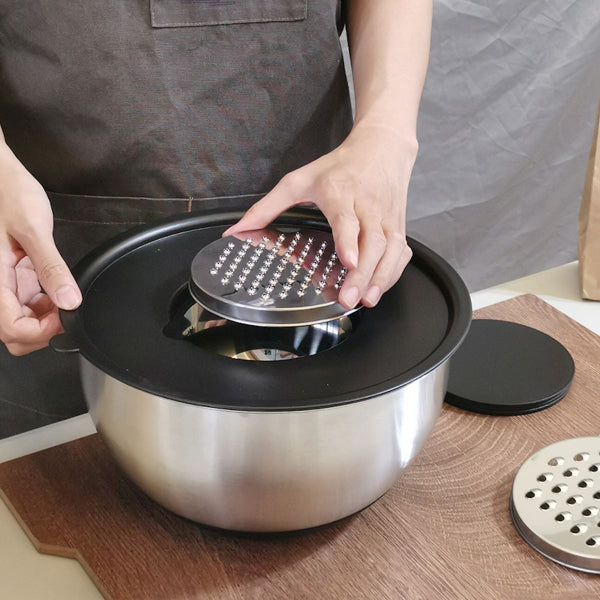 Kitchen Mixing Bowls with Lids - Stainless Steel Black Nesting Bowl with Plastic Lid and Silicone Base (13 Pcs)