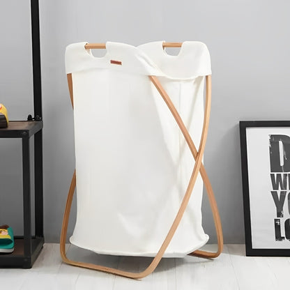 Laundry Basket - Large Foldable Laundry Basket with X-Type Bamboo Frame