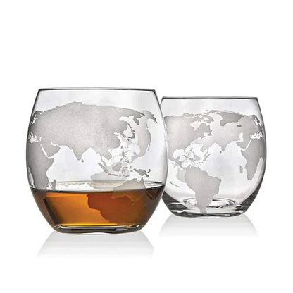 Luxurious Globe Decanter Set with Lead-free Carafe Exquisite Wood-stand and 2 Whisky Glasses