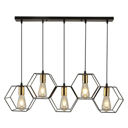 Metal Bar Pendant Lamp with Geometric Iron Frame