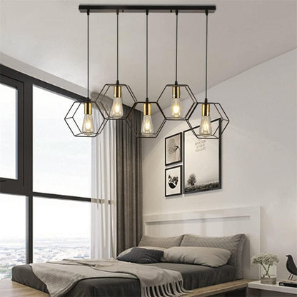 Metal Bar Pendant Lamp with Geometric Iron Frame