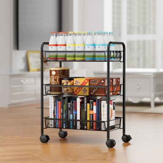 Metal Mesh Utility Cart - 3-Tier Metal Storage Rolling Mesh Utility Trolley Cart with Wheels