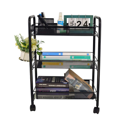 Metal Mesh Utility Cart - 3-Tier Metal Storage Rolling Mesh Utility Trolley Cart with Wheels