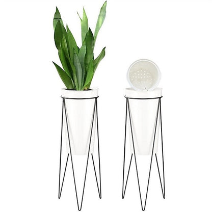 Metal Potted Plant Stand - Decorative 2 Flower Flower Pot Planters with Metal Stand