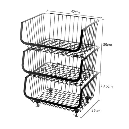 Metal Wire Storage Utility Cart - Storage Basket 3â€‘Tier Stackable Metal Wire Basket Utility Cart