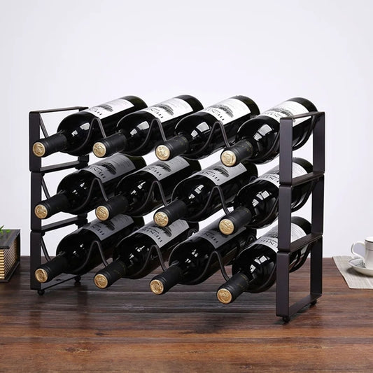 Metallic Wine Rack - Metallic Countertop Stackable Bottle Wine Rack for 12 Botles