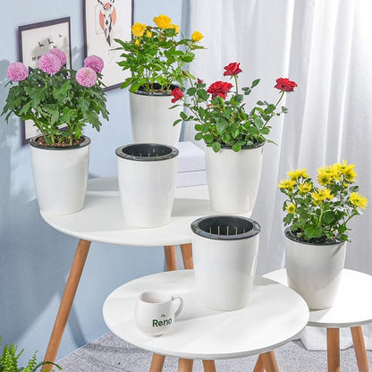 Self-Watering Planter Pots - Modern Decorative Set of 6 Self Watering Planter Pots