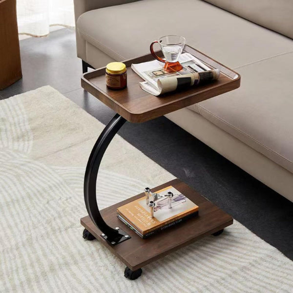 Modern Double Layer Slim C Shaped End Table with Wheels