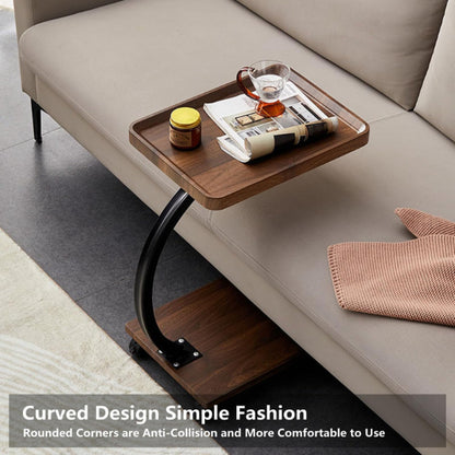 Modern Double Layer Slim C Shaped End Table with Wheels