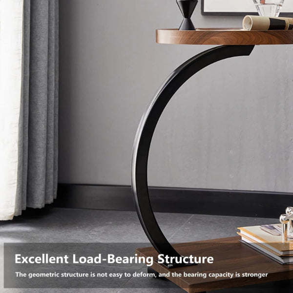 Modern Double Layer Slim C Shaped End Table with Wheels