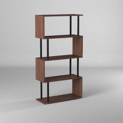 Geometric Bookcase - Modern Freestanding S-Shape Wood Decorative Storage Unit Display Rack