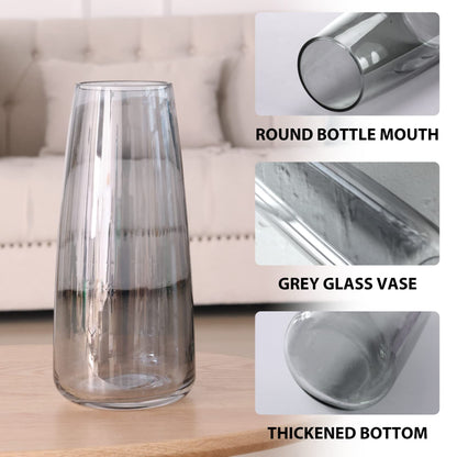 Glass Vase - Modern Glossy Grey Glass Vase for Decor Home Handmade Party Birthday Formal Dinners (8x12cm)