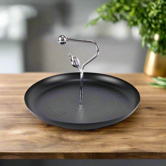 Modern Metal Decorative Black Finish Tray with Polished Silver Handle