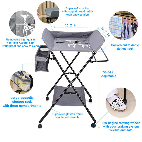 Baby Changing Table - Multifunctional Adjustable Height Folding Portable Baby Changing Table