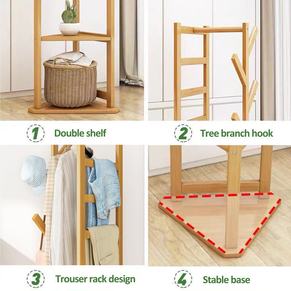 Clothes Hanger Coat Rack - Multifunctional Creative Design Bamboo Porch Hanger Coat Rack