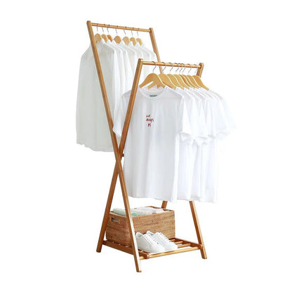 Clothing Storage Rack - Multifunctional Free Standing Vertical Double-Rod Clothing Storage Rack