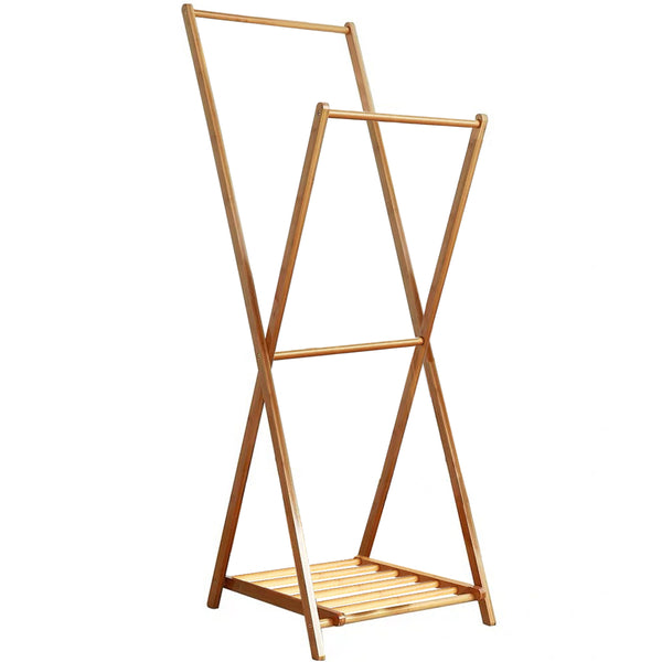 Clothing Storage Rack - Multifunctional Free Standing Vertical Double-Rod Clothing Storage Rack