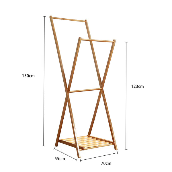 Clothing Storage Rack - Multifunctional Free Standing Vertical Double-Rod Clothing Storage Rack