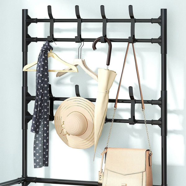 Multifunctional Shoe & Hat Rack Storage Shelf 4-Tier And 8 Hooks