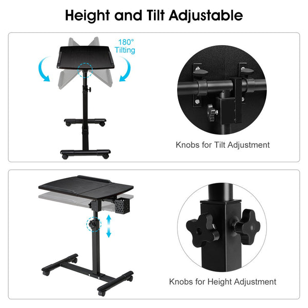 Standing Laptop Table - Multipurpose Foldable Rolling Desk Overbed Standing Laptop Table