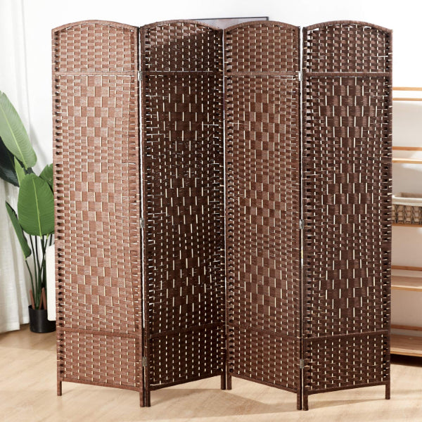 Partition Room Divider - Natural Fiber Folding Diamond Double-Weaved 4 Panel Room Screen Divider