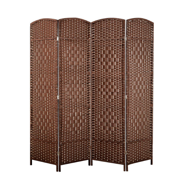 Partition Room Divider - Natural Fiber Folding Diamond Double-Weaved 4 Panel Room Screen Divider