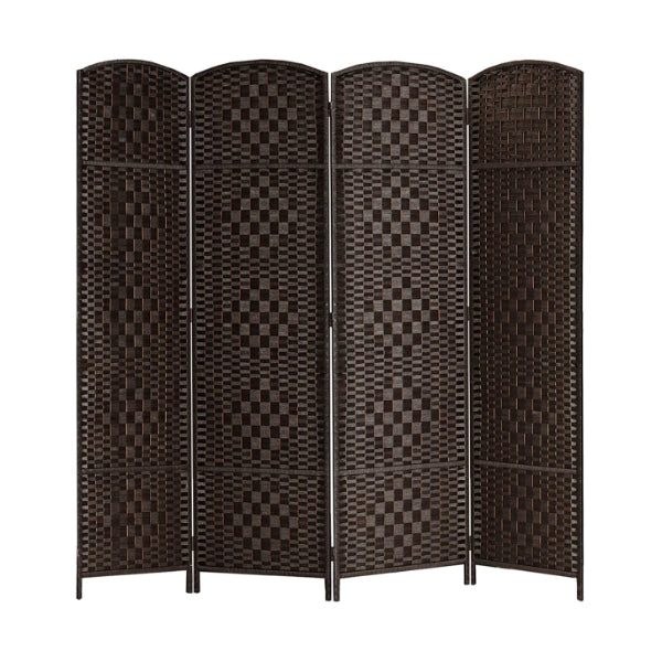 Partition Room Divider - Natural Fiber Folding Diamond Double-Weaved 4 Panel Room Screen Divider