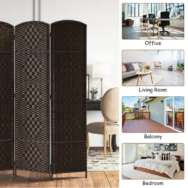 Partition Room Divider - Natural Fiber Folding Diamond Double-Weaved 4 Panel Room Screen Divider