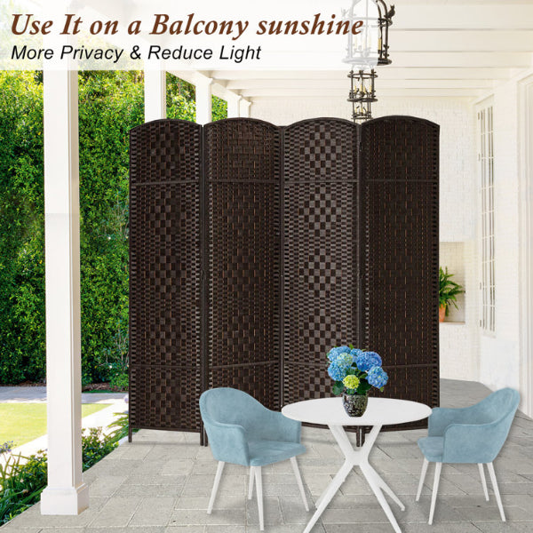 Partition Room Divider - Natural Fiber Folding Diamond Double-Weaved 4 Panel Room Screen Divider