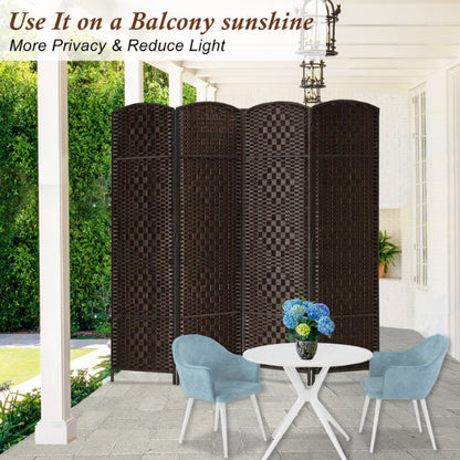 Partition Room Divider - Natural Fiber Folding Diamond Double-Weaved 4 Panel Room Screen Divider