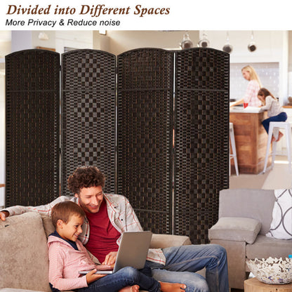 Partition Room Divider - Natural Fiber Folding Diamond Double-Weaved 4 Panel Room Screen Divider