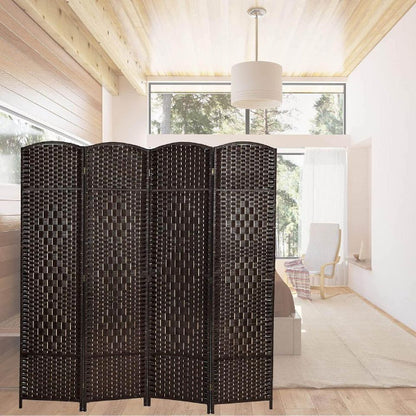 Partition Room Divider - Natural Fiber Folding Diamond Double-Weaved 4 Panel Room Screen Divider