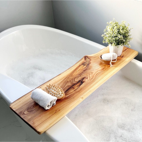 Natural Live Edge Cedar Wood Bathtub Tray