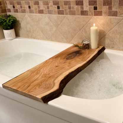 Natural Live Edge Cedar Wood Bathtub Tray