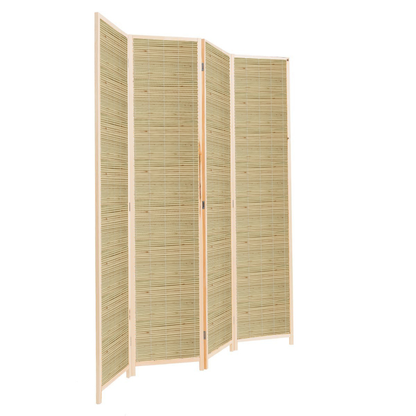 Partition Room Divider - 4-Panel Natural Reed Woven Folding Privacy Screen Room Divider with Solid Smooth Wooden Frame