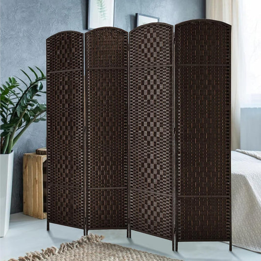 Partition Room Divider - Natural Fiber Folding Diamond Double-Weaved 4 Panel Room Screen Divider