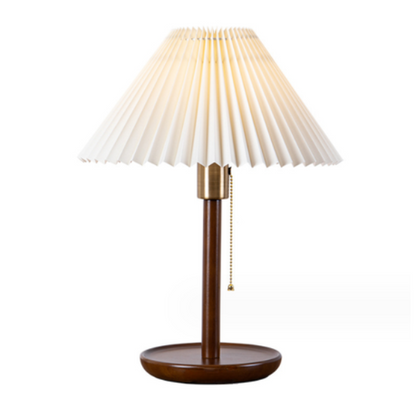 Bedside Table Lamp - Nordic Retro Bedroom Pleated Wood Bedside Table Lamp