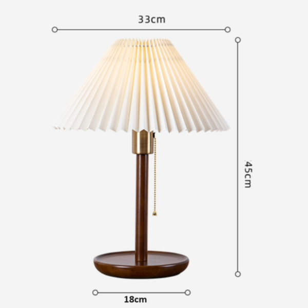 Bedside Table Lamp - Nordic Retro Bedroom Pleated Wood Bedside Table Lamp