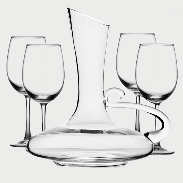 Wine Decanter Set - Stylish Oblique Opening Design Wine Decanter with Handle and Glasses (Set of 5)