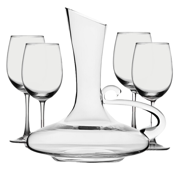 Wine Decanter Set - Stylish Oblique Opening Design Wine Decanter with Handle and Glasses (Set of 5)