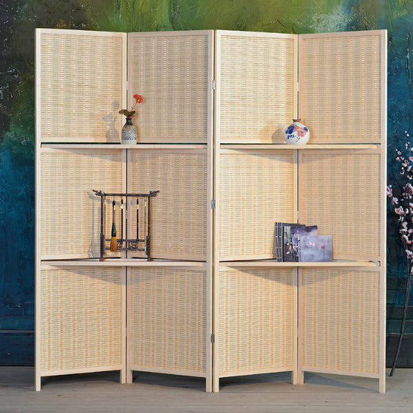 Partition Room Divider - Bamboo Foldable Home Office Divider Partition Wall with Removable Storage Shelf