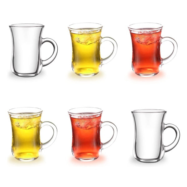 Glass Teacup Set - 6 Piece Elegant Clear Small Turkish Glass Teacup Set (105ml)