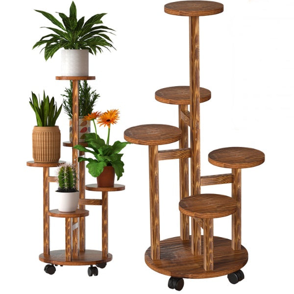 Plant Shelf Display Stand - Multi Tier Elegant Rolling Plant Shelf Display Stand with Wheels